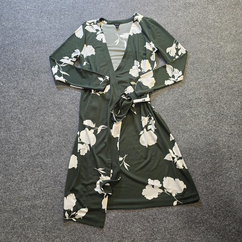Ann Taylor Dress Womens Size 4 Green Floral Wrap Front Stretch Career Casual